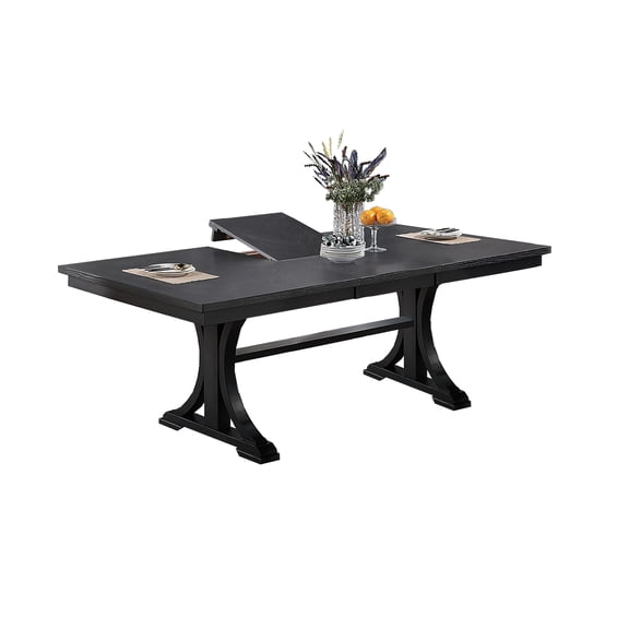 LiviNest Expandable Trestle Dining Table with Butterfly Leaf, 82x42 Inch Charcoal Rubberwood, Seats 4 to 6 for Dining Room