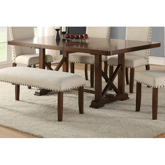 LiviNest Extendable Dining Table with Leaf: Classic Cherry Finish & Unique X-Base Design for 6 to 8 People - 60 to 78 Inch Expandable Kitchen & Dining Room Table for Entertaining & Family Meals