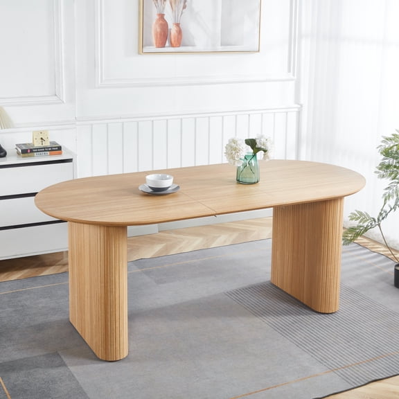 LiviNest Extendable MDF Dining Table, Light Oak Finish, 4-6 Person Space Saving Table for Dining, Office, Coffee Use