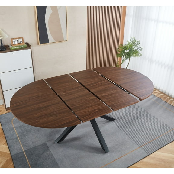 LiviNest Extendable Round Dining Table: Modern Expandable Wooden Tabletop with Metal Legs - Flexible Size Adjustable Home Office Table for Small Spaces & Social Gatherings