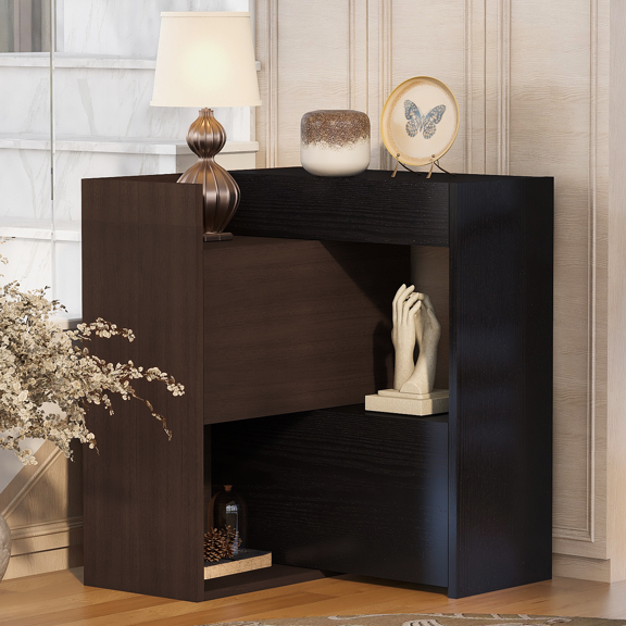 LiviNest Extendable Storage Cabinet on Wheels, Buffet Sideboard with Drawer, Adjustable Width 32.5-58.8 Inches, 90 Degree Rotating Corner Cabinet, Black Walnut