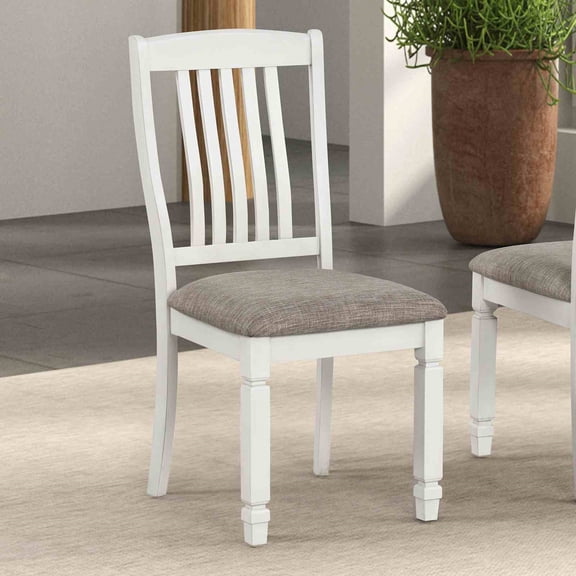 LiviNest Farmhouse Dining Chair Set: White Wooden Upholstered Seat Slat Back Design - Rustic Style Furniture for B&B Guest Rooms & Dining Areas with Sturdy Construction & Neutral Fabric