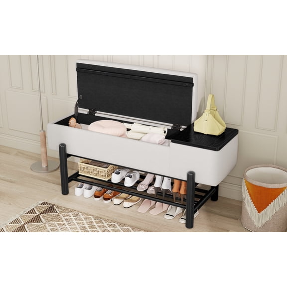 LiviNest Entryway Storage Bench: 2-in-1 Seating & Hidden Compartment - 35.4" Hidden Storage for Shoes & Blankets - Modern Farmhouse Upholstered Bench for Entryway Living Room Hallway