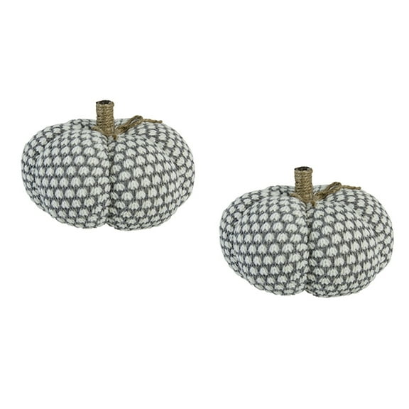 LiviNest Farmhouse Knit Pumpkin Decor: 2-Piece Set for Fall Thanksgiving - 8-Inch Versatile Tabletop & Mantel Decor - Warm White & Gray Textured Holiday Ornament
