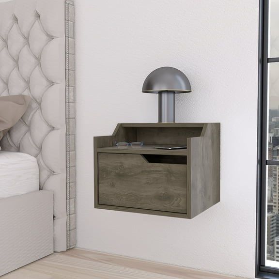 LiviNest Floating Nightstand with Drawer & Shelf: Wall Mounted Modern Bedside Table - Dual Tier Storage Display for Small Apartments & Bedroom Organization