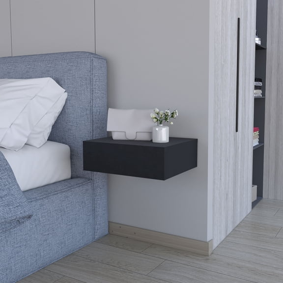 LiviNest Floating Nightstand Wall Mounted with Drawer: Contemporary Bedside Table for Small Spaces - Manufactured Wood Storage Cabinet & Modern Bedroom Furniture for Minimalist Living