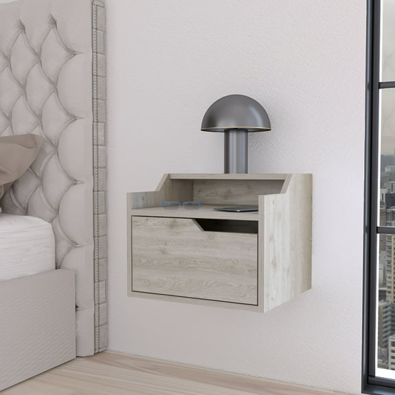 LiviNest Floating Nightstand with Drawer & Shelf: Wall Mounted Bedside Table - Modern Small Space Storage Solution for Apartments & Bedrooms