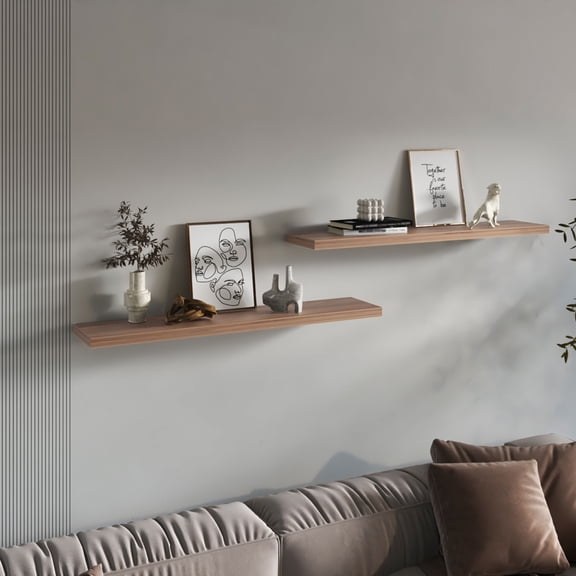 LiviNest Floating Shelves 1.5" H Walnut Wood Wall Mount: Modern Vertical Storage for Small Apartments - Compact Design Easy Assembly FSC Certified Living Room Decor