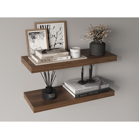 LiviNest Floating Shelves for Wall Decor: 33lb Hidden Support - 31.5" Wide Modern Shelves Set of 2 for Living Room Bedroom & Bathroom - Dark Brown Particle Board