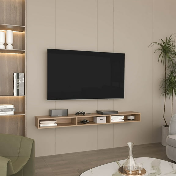 LiviNest Floating TV Stand for Wall Mounted TVs: 71" Wide 3-Shelf Media Console with Cable Management & Natural Oak Finish - Modern Entertainment Center for Living Room & Bedroom