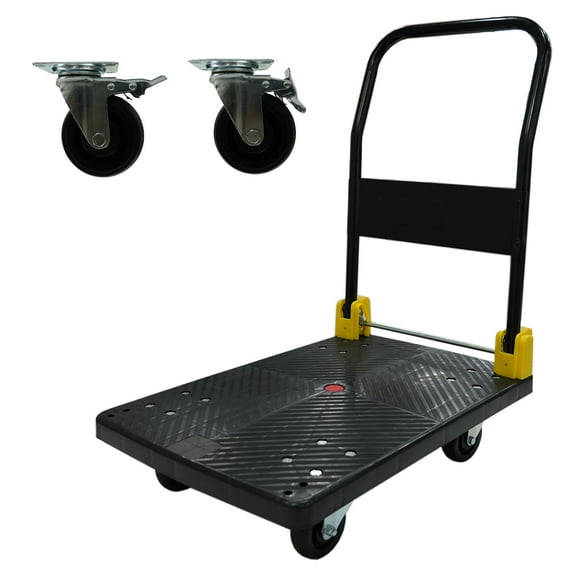 LiviNest Foldable Hand Truck Cart 880 lbs Capacity: Steel Construction Platform Dolly with 2 Swivel Brake Wheels & Anti-Skid Panels - Multi-Purpose Transport Cart for Home Renovation & Warehouse Use