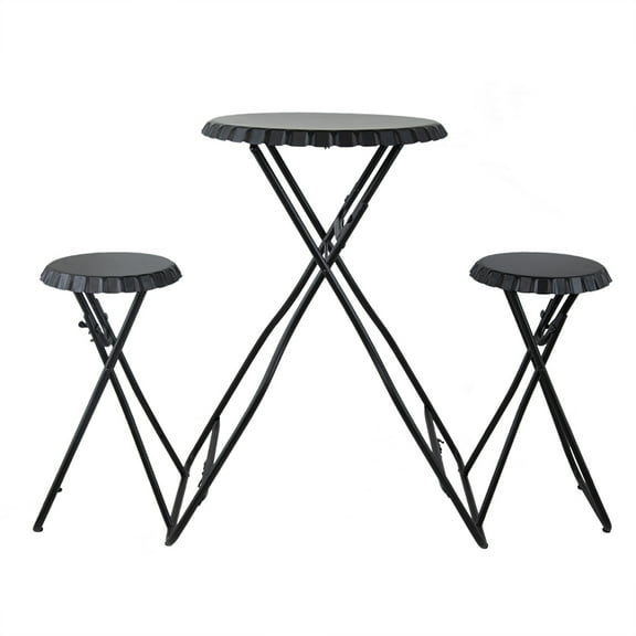 LiviNest Folding Side Table & 2 Seats: 3-in-1 Space-Saving Set for Small Apartments - 10-Second Fold Flat Storage - Industrial Black Iron Design for Balcony & Studio