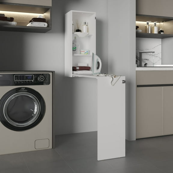 LiviNest Foldable Table Cabinet for Small Spaces: 4-in-1 Desk Dining Table Ironing Board - 13.7" Slim Cabinet Saves 70% Floor Space for Apartments & Studios