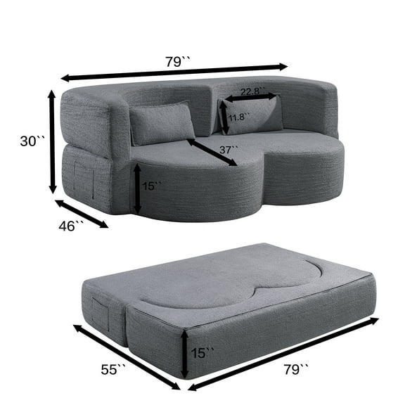LiviNest Folding Sofa Bed Convertible Sleeper: 3-Layer Multifunctional Teddy Velvet Floor Sofa - No Assembly Required Space Saving Design for Small Apartments & Urban Living Rooms