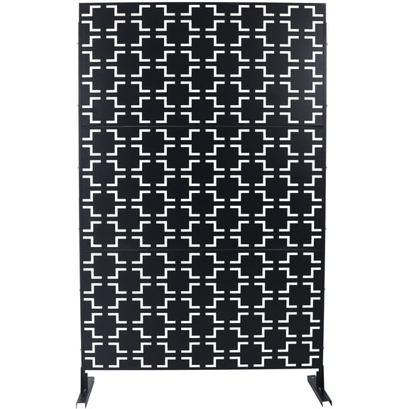 LiviNest Freestanding Privacy Screen: 0-Tool 5-Minute Setup - 76"H x 48"W Metal Room Divider for Balcony Patio Deck - Indoor Outdoor Decorative Partition with Geometric Pattern Black