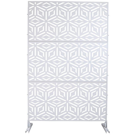 LiviNest Freestanding Privacy Screen 76" H: Create Instant Seclusion for Balcony Patio Deck - Durable Metal Decorative Divider for Outdoor & Indoor Use - White Garden Room Partition