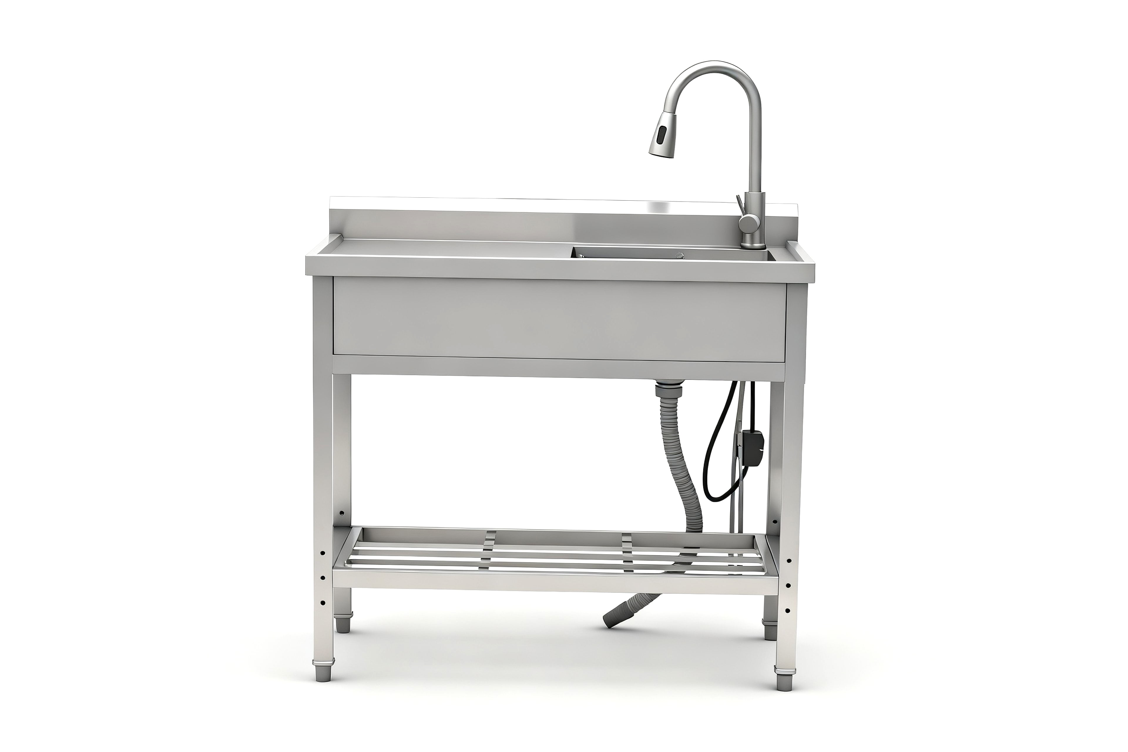 LiviNest Freestanding Utility Sink for Garage Laundry: 4-in-1 Stainless Steel Sink Station - Pull-Out Faucet & Storage Shelf for DIY Projects & Pet Washing - 10-Year Durable Kitchen Laundry Sink