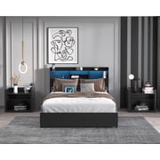 LiviNest Full Bed Frame with Storage Drawers Modern Bed with RGB LED Headboard & Fast Charging Station - Large Capacity Storage Bed for Urban Tech Users & Small Apartments