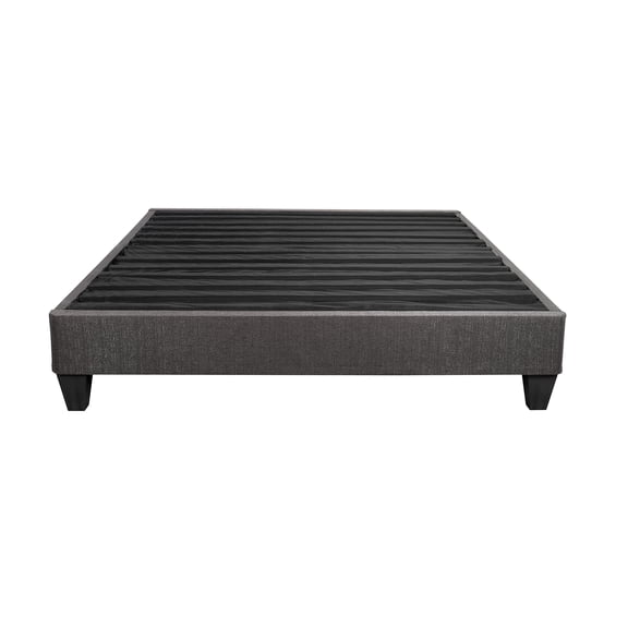 LiviNest Full Size Platform Bed Base, Upholstered Mattress Foundation Bed Frame with Headboard Attachment Kit, No Box Spring Needed, Dark Grey Linen Fabric, Easy Assembly