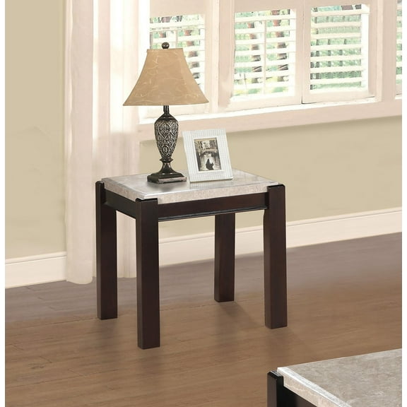 LiviNest Genuine Marble Top End Table, Dark Cherry Finish Wood Frame, Contemporary Side Table for Living Room, 24x22x24-Inch