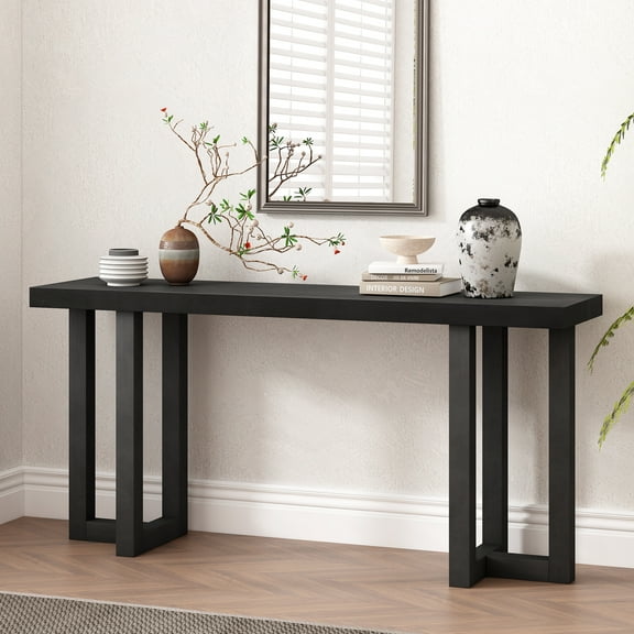 LiviNest Geometric Console Table: Modern Entryway Hallway Furniture with Solid Pine Legs & MDF Top - 68.75 Inch Black Design for Small Studio Office & Living Room Display