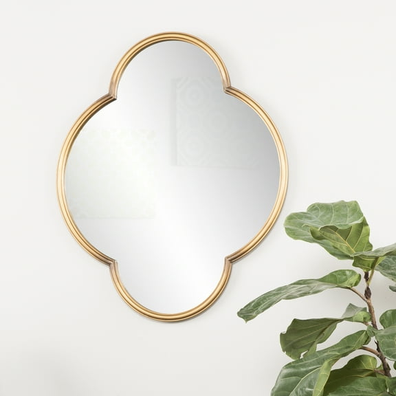 LiviNest Geometric Wall Mirror for Living Room: 4-Leaf Clover Design Gold Frame - 36x30 Inch Decorative Mirror for Bedroom & Entryway - Elegant Focal Point for Blank Wall