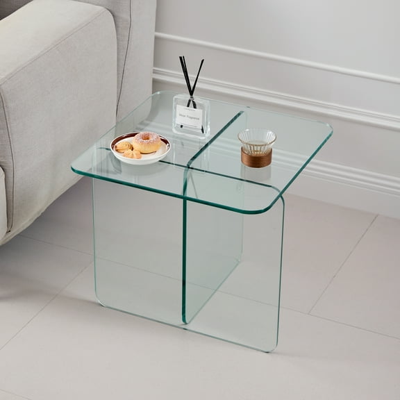 LiviNest Glass Side Table: Modern Minimalist Square End Table with Transparent Tempered Glass - Compact Furniture for Small Space Living Room & Bedroom