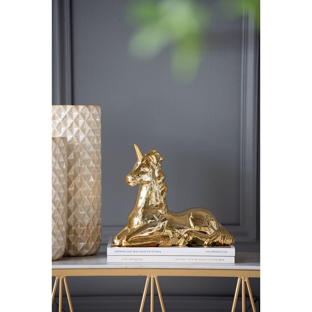 LiviNest Gold Ceramic Unicorn Figurine: 1 Piece 3 Values - Art Decor & Conversation Starter - 11x4.5x9 Inch Home Decor for Living Room Bedroom