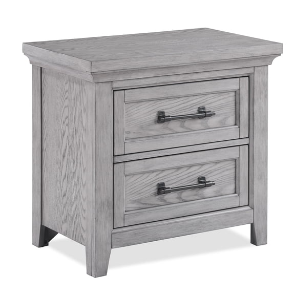 LiviNest Gray Rustic Wood Two Drawer Nightstand, 28"W x 17"D x 26.5"H, Contemporary Bedroom Furniture with Metal Pulls, Wooden Bedside Table for Small Bedroom Storage