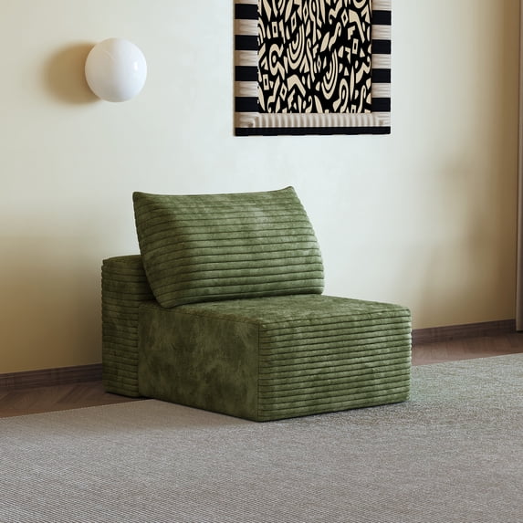 LiviNest Green Corduroy Armchair: No Assembly Required Compact Modern Lounge Chair for Small Spaces - Plush Supportive Seat with High Resilience Foam for Home Office & Living Room Reading Nook