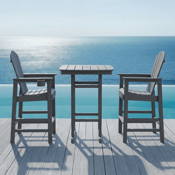 LiviNest HDPE Bar-Height Patio Set: 3-Piece All-Weather Bistro Set for 2 - 42.1" Square High Top Pub Table & 2 Bar Chairs - Easy 4-Step Assembly & Low-Maintenance Gray Finish