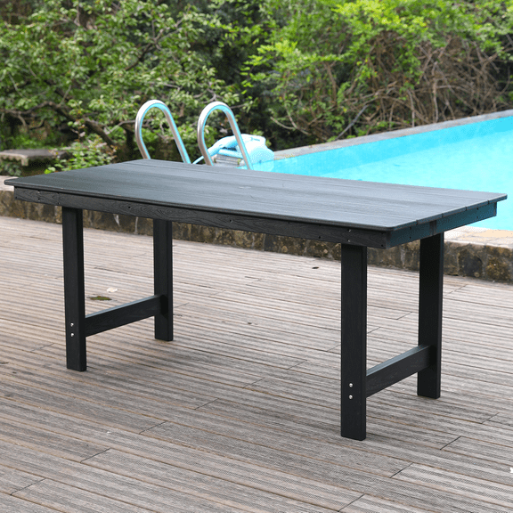 LiviNest HDPE Outdoor Dining Table: 10-Year Weatherproof Patio Table for 4-6 People - 220 LBS Capacity & Umbrella Hole for Backyard Garden Poolside