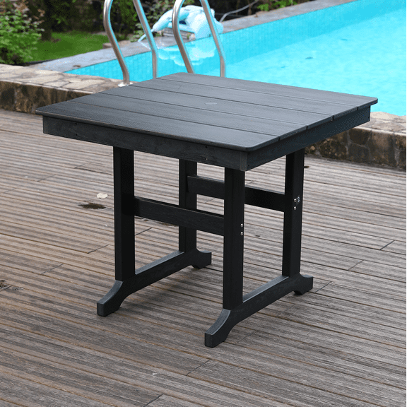 LiviNest HDPE Patio Dining Table with Umbrella Hole: 365-Day Outdoor Use - 220lb Capacity Weather Resistant Table - Easy Assembly & Clean for Yard Lawn Poolside