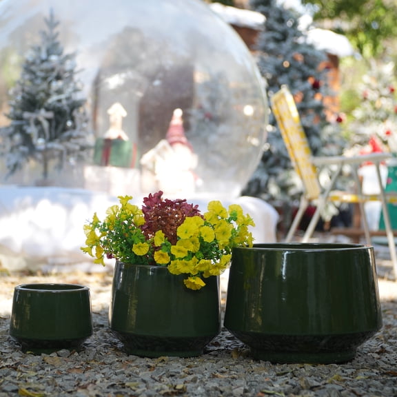 LiviNest Handmade Ceramic Planter Set of 3: All-Weather Large Plant Pots for Outdoor & Indoor Use - Tiered Sizes for Monstera Fiddle Leaf Fig & Home Garden Decor