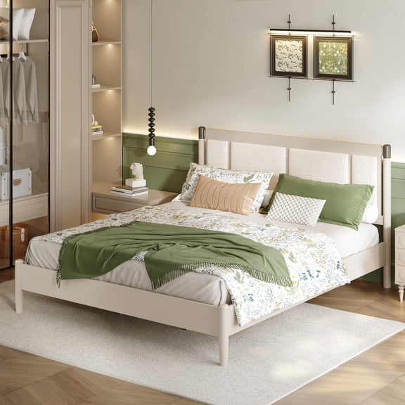 LiviNest Heavy-Duty King Bed Frame: 600lbs Support No Box Spring Needed - Solid Wood Frame with Upholstered Headboard & Metal Handles - Spacious 81"x77" Platform for Master Bedroom & Guest Room
