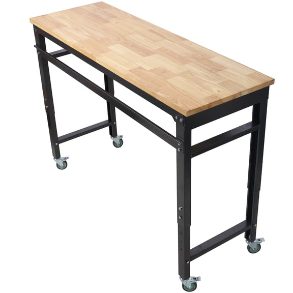 LiviNest Heavy-Duty Rolling Workbench: 2000lbs Capacity Garage Workstation - 5 Height Settings 34-42 Inch Adjustable - 60 Inch Wide Steel Frame & Rubber Wood Top - Mobile Tool Bench for DIY & Worksho