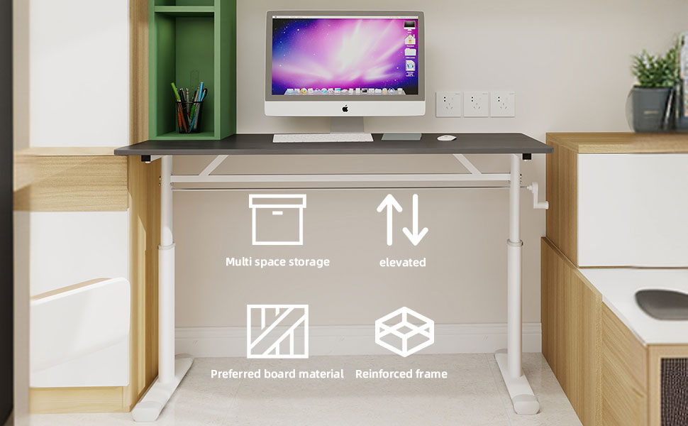 LiviNest Height Adjustable Desk for Small Spaces: Manual Crank Standing Desk with Storage - Modern Home Office Desk for Apartments & Compact Workstations