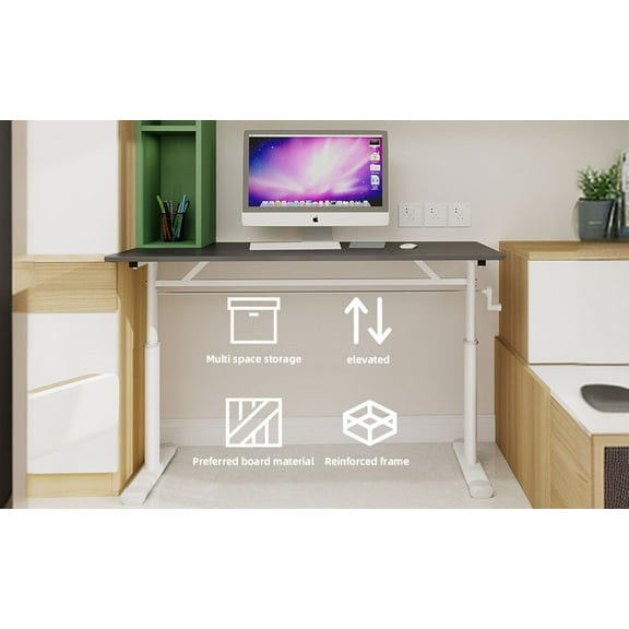 LiviNest Height Adjustable Desk for Small Spaces: Manual Crank Standing Desk with Storage - Modern Home Office Desk for Apartments & Compact Workstations