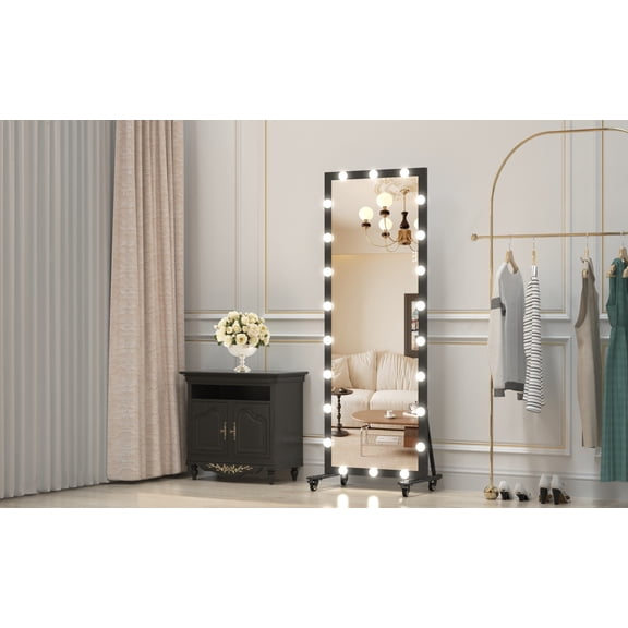 LiviNest Hollywood Full Length Mirror with Lights: 9 Lighting Modes for Flawless Looks - 63x24 Inch Full Body Vanity Mirror with Wheels - Adjustable LED Floor Mirror for Dressing Room & Bedroom