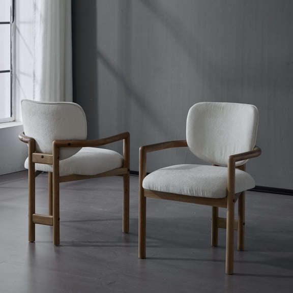 LiviNest Home Office Arm Chair: Ergonomic Rubber Wood Frame & White Fabric Upholstery - Compact 24"L Design for Small Workspace & Professional Seating