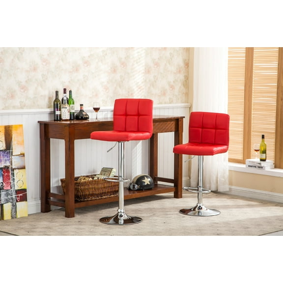 LiviNest Hydraulic Adjustable Bar Stool Set: Modern Red Faux Leather Swivel Chair with Footrest - Gaming Streamer & Content Creator Studio Seating for Home Broadcasting Setup