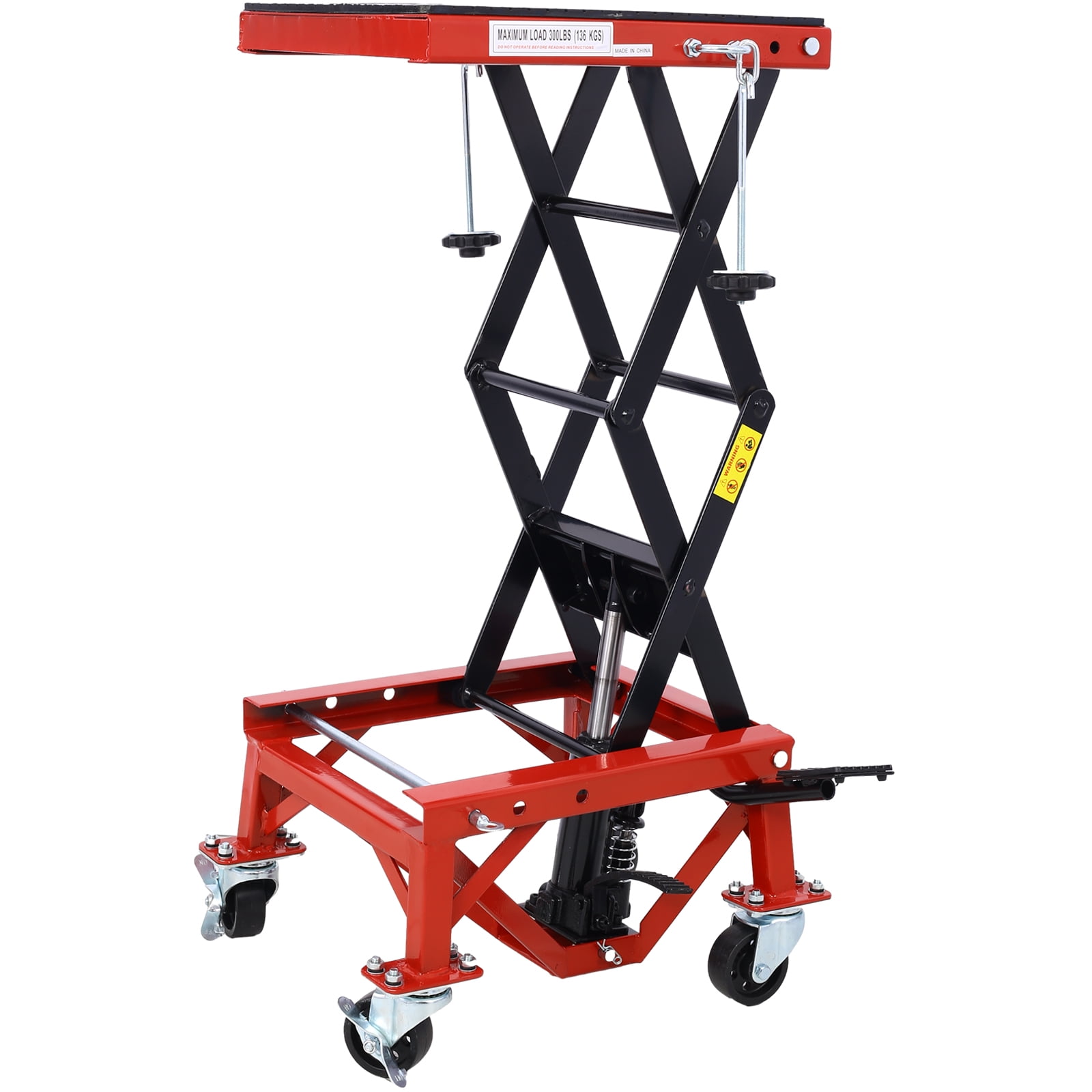 LiviNest Hydraulic Lift Table for Dirt Bikes & Mini Motorcycles: 300LBS Capacity Foot-Pump Lift Stand with Safety Lock & Wheels - Garage Workshop Tool for DIY Maintenance & Repair