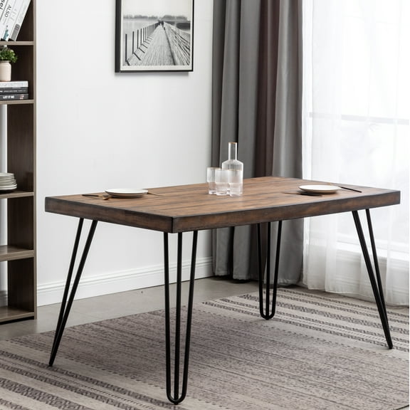 LiviNest Industrial Dining Table 33x60 Inch: Metal Hairpin Legs & Rustic Dark Pine - Multifunctional Work Desk for Small Studio & Home Office Use