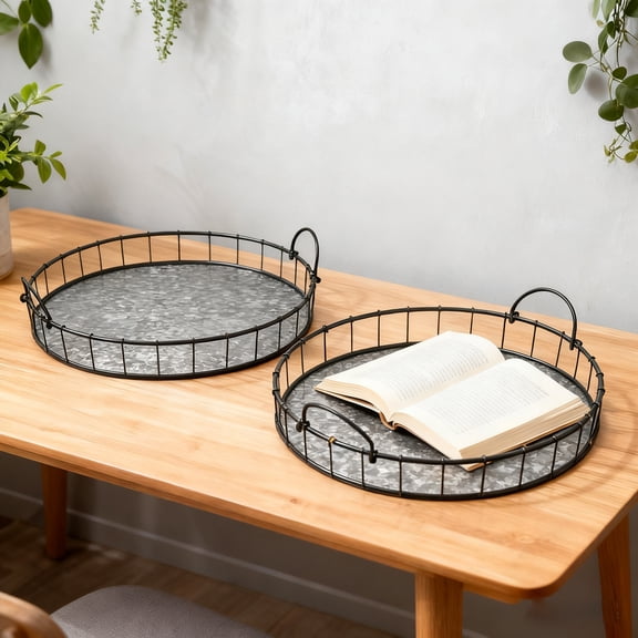 LiviNest Iron Trays Set of 2: Gray Square Metal Decorative Trays - Transitional Style Home Decor for Small Apartments & Modern Living Spaces - Nesting Design for Tabletop Organization & Display