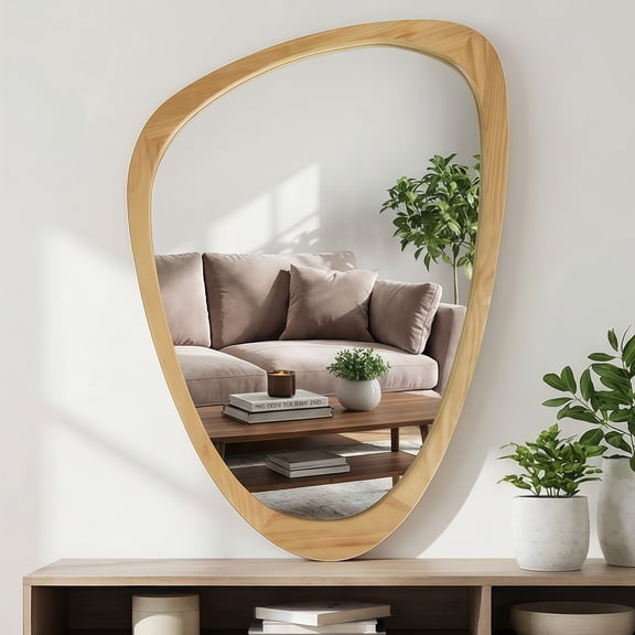 LiviNest Irregular Solid Wood Wall Mirror: 1 Art Piece for 4 Rooms - 100% True Reflection - 24x36 Inch Oak Frame for Living Room Entryway Bathroom Bedroom