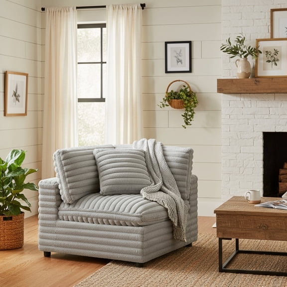 LiviNest Jenny Corner Accent Chair: Ultra Soft Plush Lounge Chair with Down Blend Cushions & Solid Wood Legs - Farmhouse Style Gray Accent Seating for Living Room & Reading Nook
