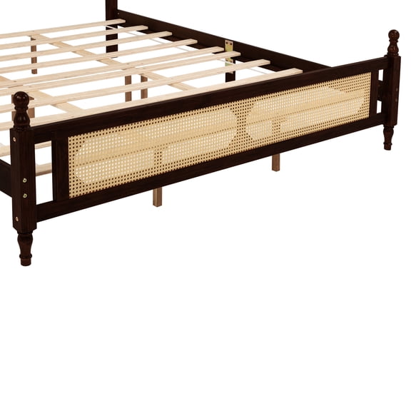 LiviNest King Bed Frame with Rattan Headboard & Footboard: Solid Pine Wood Platform Bed with Under Bed Storage & 500 lbs Capacity for Master Bedroom - Easy Assembly & Classic Design for Adults