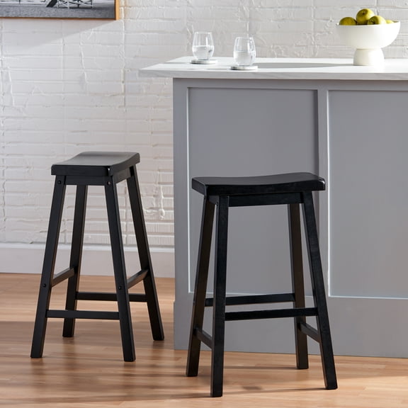 LiviNest Kitchen Island Bar Stool: 29-Inch Saddle Seat for Standard Counter Height - Solid Wood Stool for Home Kitchen & Bar - Black Modern Stool for Adults & Entertaining