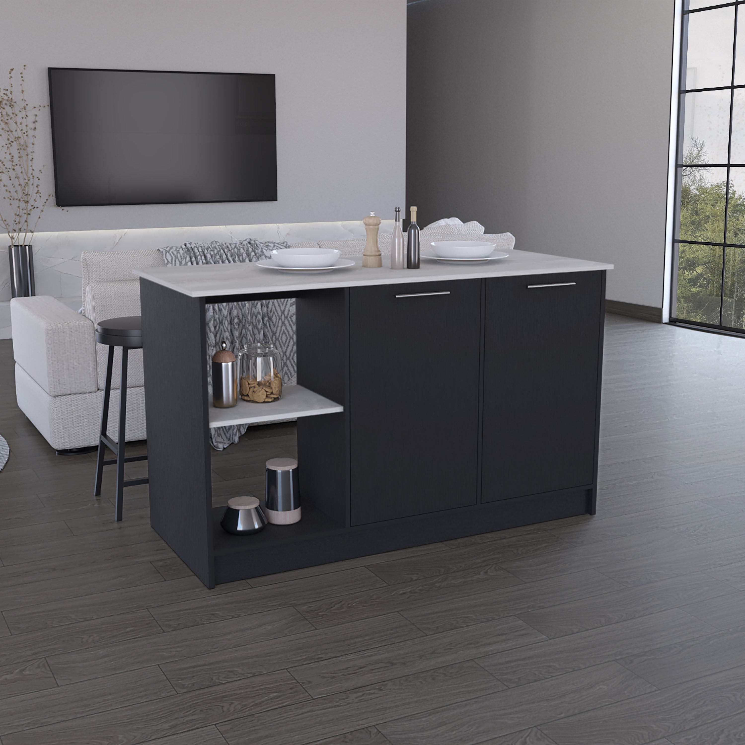 LiviNest Kitchen Island with Storage Cabinet: Modern Home Office Coffee ...