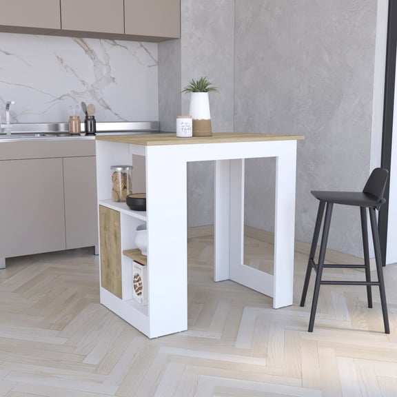 LiviNest Kitchen Island with Storage Cabinet: Modern Kitchen Cart Workstation - White Wood Tone Mobile Prep Table & Dining Counter for Small Apartments
